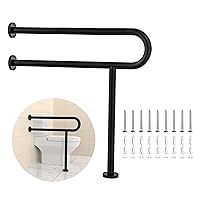 Toilet Grab Bar 31.3 Inch, YuanDe Matte Black Anti-Slip Toilet Support Bars, Wall Mount Floor Grab Bar,Stainless Steel Knurled Handicap Grab Bar with Leg,Toilet Hand Rail for Elderly Disabled Pregnant