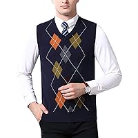 Flygo Men's Slim V-Neck Argyle Sleeveless Pullover Sweater Knitted Business Golf Vest