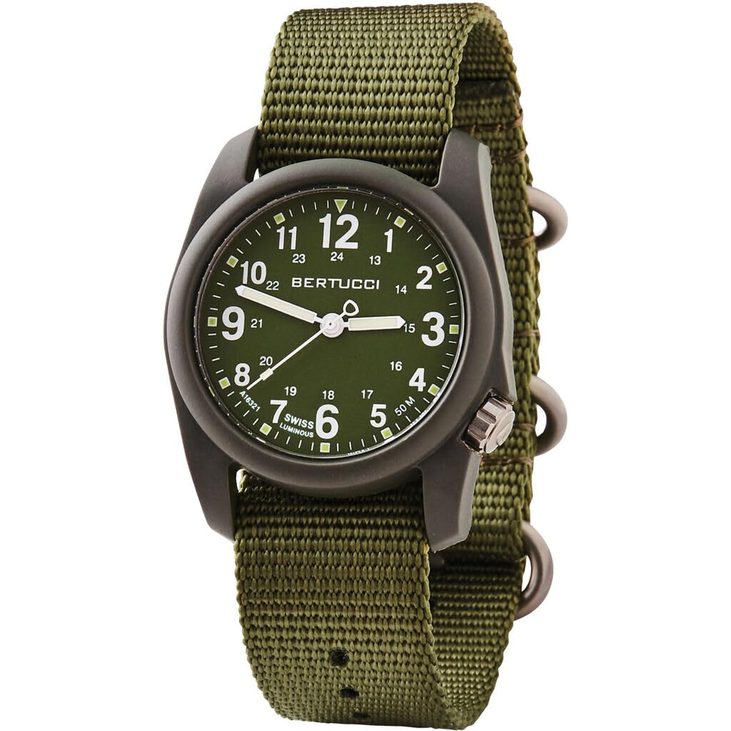 BERTUCCI DX3 Field Watch| Olive Dial and Forest Nylon Band | Matte Finish | 4 Year Battery Life | 50 M Water Resistance