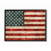 Stupell Industries US American Flag Wood Textured Design, Designed by Luke Wilson Wall Art, 11 x 14, Black Framed