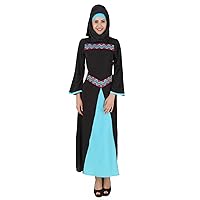 Rima Black & Turquoise Crepe Abaya Burqa Dress AY-463