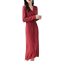 Wool Knitting Dresses Women Winter Length-Keen Warm&Best Female V-Neck Cloth Chinese Style Skirt