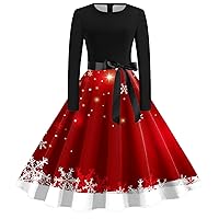 XJYIOEWT Black Semi Formal Dresses for Women Plus Size,Women Vintage Long Sleeve O Neck Easter 1950s Evening Party Prom