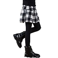 Kids Girls Full Length Thicken Leggings with Plaid Mini Skirt Fashion Pantskirt Casual Daily Playwear Dancewear