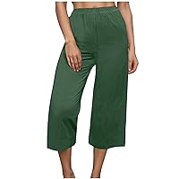 Capri Pants for Women 2024 Linen Summer Pants Straight Leg Casual Pants Soft Beach Pants Trendy Trousers with Pockets
