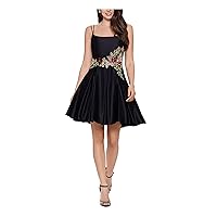 Blondie Nites Womens Black Pocketed Zippered Double Straps Lined Sleeveless Scoop Neck Short Party Fit + Flare Dress Juniors 3