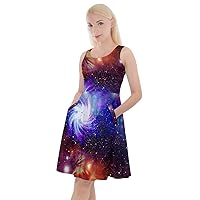 CowCow Womens Constellation Dress Starry Night Moon Stars Space Planets Mrs Frizzle Knee Length Pocket Skater Dress