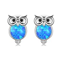 Women's Owl Stud Earrings, 925 Sterling Silver, Opal Earrings, Valentine's Day Gift for Women