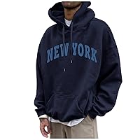 Hoodies For Men Thermal Big And Tall Letter Print Men'S Solid Color Loose Drop Shoulder Sleeves Casual Sports