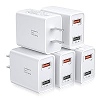 Wall Charger with USB Ports, Costyle 5 Pack 30W 2 Ports Quick Fast Charge 3.0 & 5V 2.4A USB Fast Charger Block Compatible Samsung Galaxy S9 S8 Plus S7 Edge, iPhone Xs 8 7 Plus, Pixel, Nexus (White)