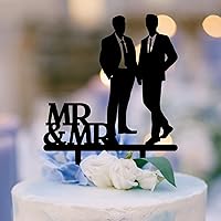 Mr and Mr Rustic Cake Topper for Wedding Same Sex Groom Silhouette LGBT Wedding Cake Topper His and His Same Sex Wedding Cake Topper Homosexual Gay Cake Topper Black Acrylic Topper