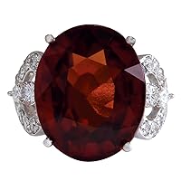 19.81 Carat Natural Red Hessonite Garnet and Diamond (F-G Color, VS1-VS2 Clarity) 14K White Gold Luxury Cocktail Ring for Women Exclusively Handcrafted in USA