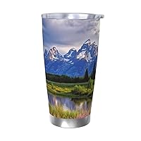 grand teton national park print 20oz Car Cup Double Wall Insulated Tumbler with Lid and Straw Stainless Travel Tumbler Reusable Coffee Mug Spill Proof Portable Thermal Cup for Cold Hot Drinks
