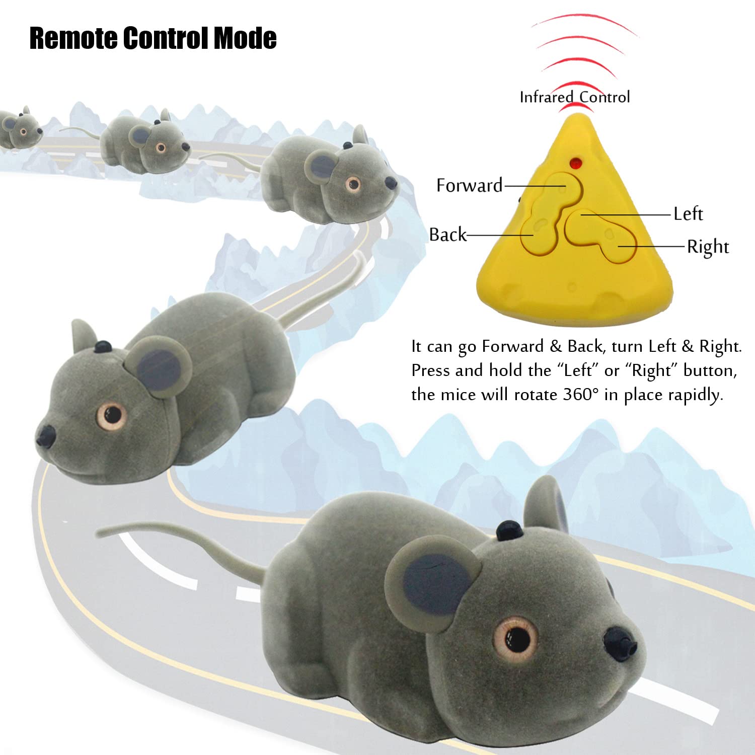 Tipmant Cute RC Mice Remote Control Rat Animal Toy Electric Car Vehicle for Pet Cat Dog Realistic Kids Birthday Gifts