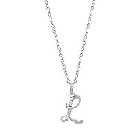 Sterling Silver 1/20Ct TDW Diamond Studded Initial Charms Alphabet Name Letters A-Z Pendant Necklace for Women(I-J,I2)