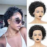 Curly Pixie Wigs for Black Women 13x1 Front Lace Human Hair Wig Pre Plucked Hairline with Baby Hair, #1B