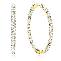 1CTW Natural Diamond 14K Gold Yellow White Rose Inside Out Hoop Earrings 35mm