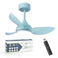YOUKAIN Ceiling Fan, 30 lnch Blue Ceiling fans with Lights and Remote Control, LED Indoor/Outdoor Ceiling Fans with 3 Reversible Blades, 3 Colors, 6 Speeds, 30-YJ652-BL