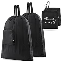 2 Pcs Travel Laundry Bag, JHX Dirty Clothes Bag 【Upgraded】 with Handles and Aluminum Carabiner, Collapsible Laundry Bag for Travel, Camp, Fitness, and Students（Black） 24