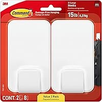 Command 15 Lb XL Heavyweight Wall Hook, Damage Free Hanging Wall Hook with Adhesive Strips, Heavy Duty Single Wall Hook for Hanging Back to School Organizers, 2 White Hooks and 8 Command Strips