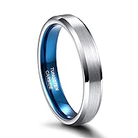 Greenpod 4mm 6mm Tungsten Carbide Ring for Men Women Beveled Edge Brushed Silver/Silver Blue/Black/Black Blue/Gold Wedding Band Comfort Fit Size 4-14.5
