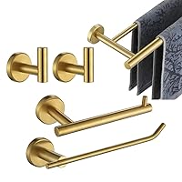 JQK Bathroom Hardware Set, 5-Piece Bath Accessories Set Brass Gold Wall Mount Includes 24 in Towel Bar, 9 in HT Bar, TP Holder, Towel Hook x 2 Brushed Gold, BAS105-BG