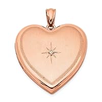 925 Sterling Silver Polished Engravable Rose Gold Plated and Diamond 24mm Sparkle Cut Love Heart Photo Locket Pendant Necklace Jewelry Gifts for Women
