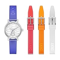 DKNY Women's Soho Quartz Stainless Steel and Silicone Watch, Color: Purple (Model: NY6661SET)