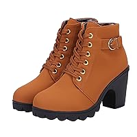 Chunky Platform Ankle Boots for Women Lacing Up Casual Outdoor Fall Winter Womens Hiking Boots & Booties
