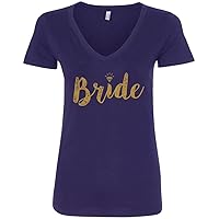 Threadrock Women's Bride Gold Script V-Neck T-Shirt