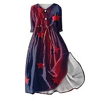 Sleeveless American Flag Elastic Waist Patriotic Day Halter Dress Women's 4th of July Dresses