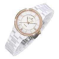 GUANHAO Women's Watches with Date Calendar Diamond Women's Watch Ceramic Strap Stainless Steel Waterproof Watch Rose Gold Silver