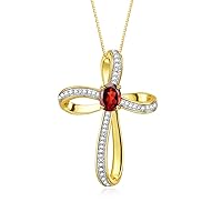 Rylos Yellow Gold Plated Silver Cross Necklace: Gemstone & Diamond Pendant, 18 Chain, 8X6MM Birthstone, Elegant Women's Jewelry