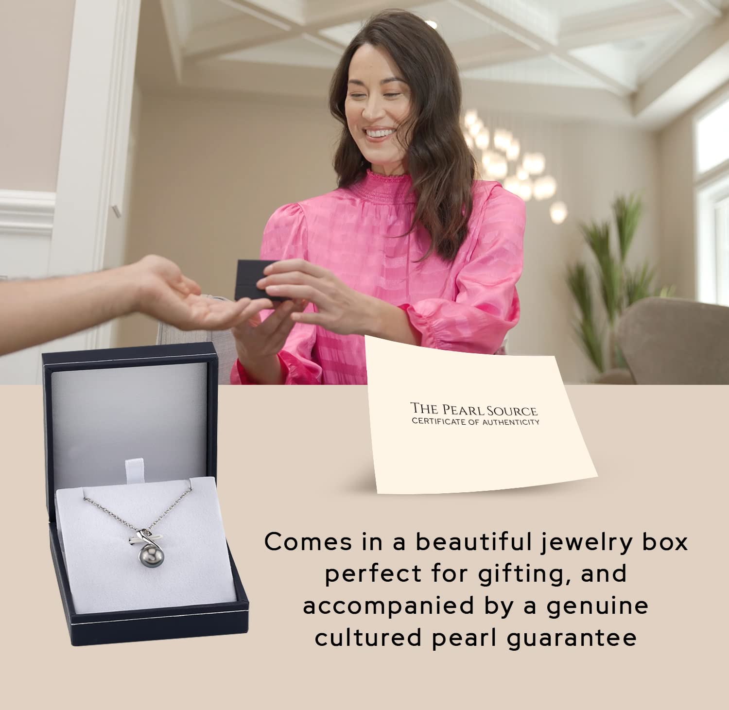 The Pearl Source Real Pearl Pendant for Women with Genuine AAA Quality Black Tahitian Cultured Pearl with Infinity Design | 14K Gold Plated 925 Sterling Silver Necklace