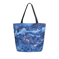 ALAZA Blue Marble Tie Dye Large Canvas Tote Bag Shopping Shoulder Handbag with Small Zippered Pocket