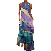 Linen Dresses for Women 2024 Summer Beach Floral Dress Women Maxi Dress 2024 Vintage Boho Maxi Dress V Neck Plus Size Sleeveless Sundress Hawaiian Dresses（X-Large，Purple）