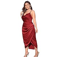 Floerns Women's Plus Size Satin Spaghetti Strap Cowl Neck Wrap Party Cami Dress