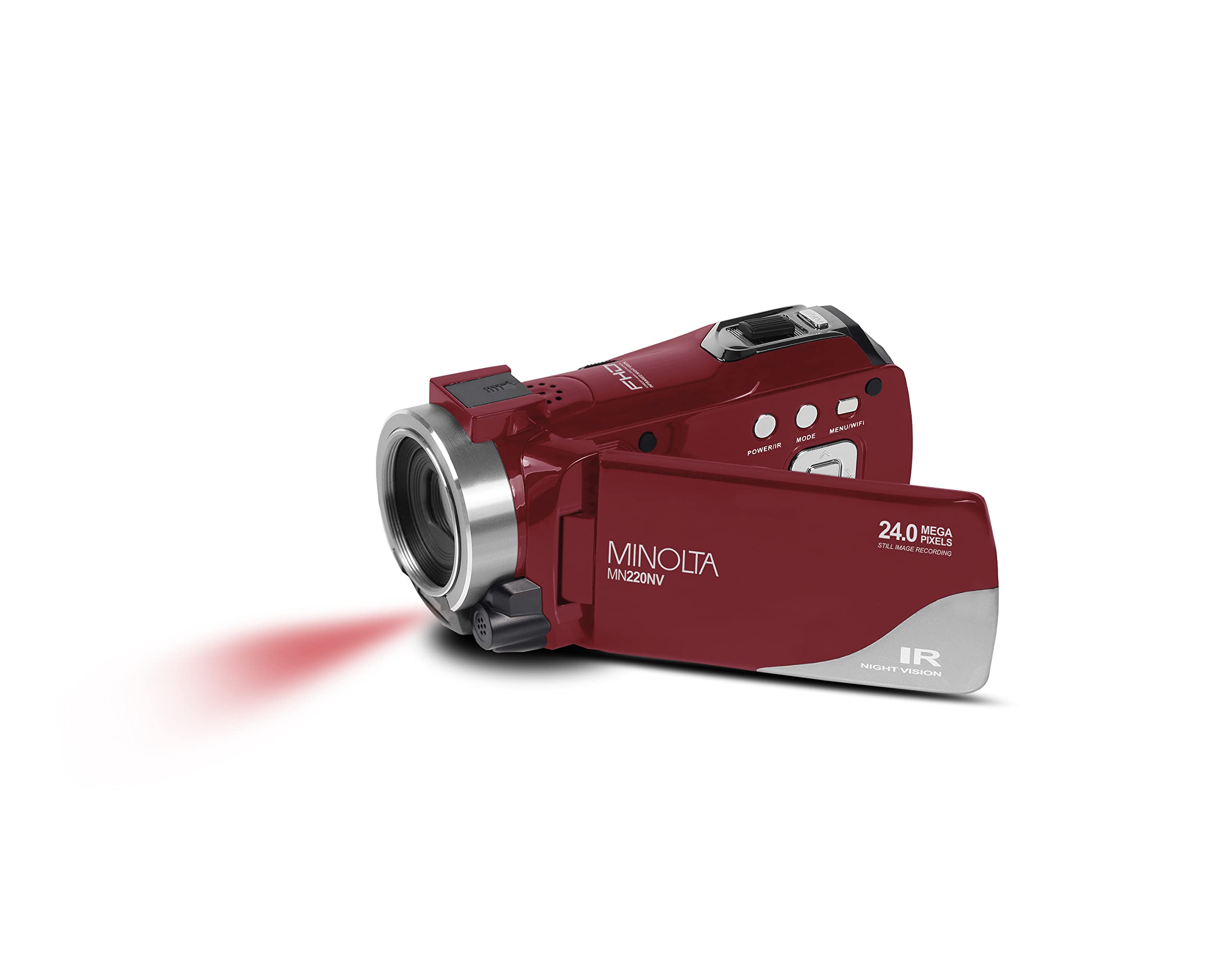 Minolta MN220NV 1080p Full HD 24MP Night Vision Camcorder with WiFi w/32GB Memory Card (Red)