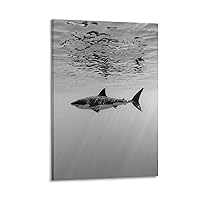 Shark in The Water Black And White Photo Art Posters Poster Decorative Painting Canvas Wall Art Living Room Posters Bedroom Painting 24x36inch(60x90cm)