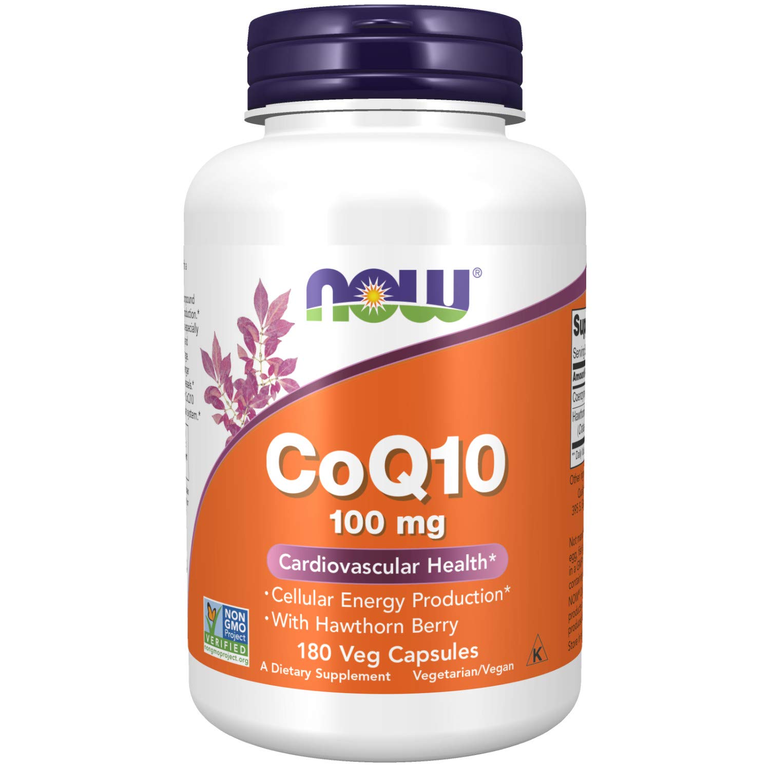NOW Supplements, CoQ10 100 mg with Hawthorn Berry, Pharmaceutical Grade, All-Trans Form produced by Fermentation, 180 Veg Capsules