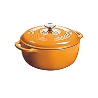 Lodge 7.5 Quart Enameled Cast Iron Dutch Oven with Lid – Dual Handles – Oven Safe up to 500° F or on Stovetop - Use to Marinate, Cook, Bake, Refrigerate and Serve – Apricot