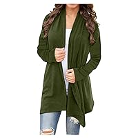 2024 Women's Open Front Cardigan, Long Sleeves Plus Size Loose Jacket Tops for Women Solid Color Fall Loose Blouse