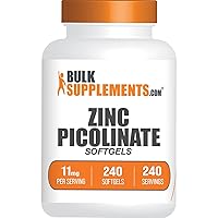 BulkSupplements.com Zinc Picolinate Softgels - Zinc Supplements, Zinc 11mg, Zinc Capsules - Zinc Softgels for Immune Support, Gluten Free - 1 Softgel per Serving, 240 Softgels