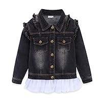 Mud Kingdom Toddler Little Girls Denim Jacket with Tulle Turn-down Collar Fashion Spring Autumn