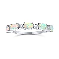 Open Leaves Leaf CZ Accent Stackable 1/2 Eternity Oval Mexican Orange Blue Pink Created Opal Band Ring For Women Teens Gold Plated .925 Sterling Silver October Birthstone