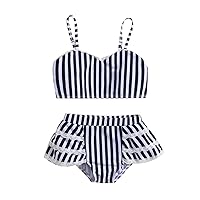 Girls Swim Wear Girls Lace Striped Prints Ruffles Two Piece Swimwear Swimsuit Bikini 6 Yr Swimsuit