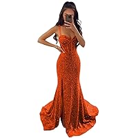 Sequin Prom Dresses Long Sparkly Mermaid Ball Gowns Spaghetti Straps Slit Formal Evening Party Dress with Train