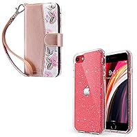 ULAK iPhone 7/8/SE 2020/SE 2nd 3rd Gen 2022 Wallet Case + iPhone 7/8/SE 2nd 3rd Case Clear Glitter