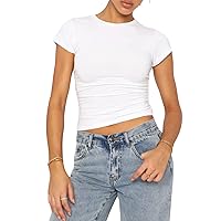 Mxiqqpltky Short Sleeve Basic Tops for Woman Crew Neck Tee Shirt Slim Fitted Baby Tees Y2k Going Out Crop Top 00s Streetwear