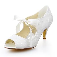 JIAJIA 5949416 Women's Bridal Shoes Peep Toe Mid Heel Satin Pumps Ribbon Tie Wedding Shoes